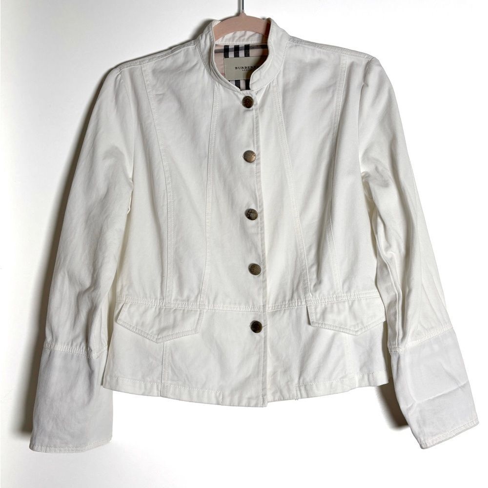 Burberry White Denim Jacket – Signature Check Lining, British Designer size M